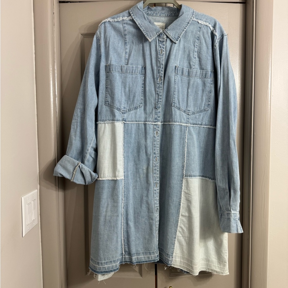 Light Blue Patchwork Denim Shirt Dress